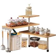3 Tier Corner Shelf Kitchen Spice Rack Organiser with Hooks for Home Storage
