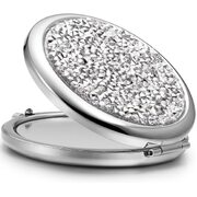 Mini Mix Diamond 1X/2X Magnifying Round Metal Pocket Makeup Mirror (Silver)