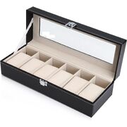 Black PU Leather Watch Organizer Display Storage Box Cases for Men & Women 6 slo
