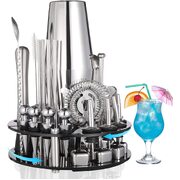 19 Pieces Cocktail Shaker Set Bartender Kit With Rotating 360 Display Stand