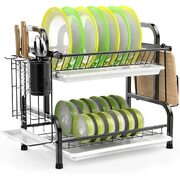 Stainless Steel 2-Tier Dish Drying Rack Cutting Board Holder & Dish Drainer Blac