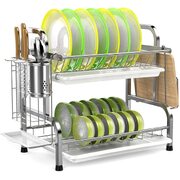 Stainless Steel 2-Tier Dish Drying Rack, Cutting Board Holder & Dish Drainer