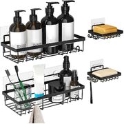 2 Pack Adhesive Stainless Steel Shower Caddy Shelf Organizer with 2 Soap Dishes 