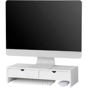 White Monitor Stand Desk Organizer With 2 Drawers
