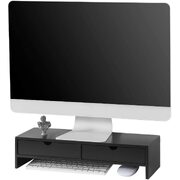 Black Monitor Stand Desk Organizer With 2 Drawers