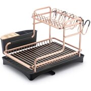 Aluminum Dish Drying Rack With Removable Cutlery Holder And Cup Holder