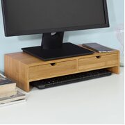 Bamboo Monitor Stand Desk Organizer with 2 Drawers