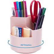 Pink 360° Rotating Pen Holder With 3 Layers For Desk Organization