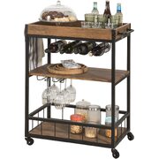 3-Tier Kitchen Serving Trolley With Wine Rack (Brown)