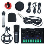 Recording Mic Kit Podcast Microphone Mixer Sound Card Shock Mount Metal Case