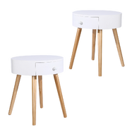Round Bedside Table Side Table Bedroom Drawers Set Of 2