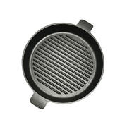 26Cm Round Ribbed Cast Iron Frying Pan Skillet Steak Sizzle Platter With Handle