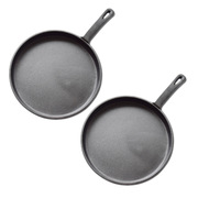 2X 26Cm Round Cast Iron Frying Pan Skillet Griddle Sizzle Platter