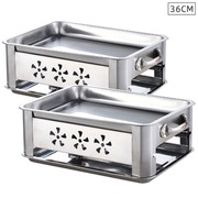 2X 36Cm Portable Stainless Steel Outdoor Chafing Dish Bbq Fish Stove Grill Plate
