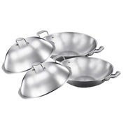 2X 3-Ply 38Cm Stainless Steel Double Handle Wok Frying Fry Pan Skillet With Lid