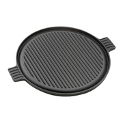 43Cm Round Ribbed Cast Iron Frying Pan Skillet Steak Sizzle Platter With Handle