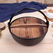 29cm Cast Iron Japanese Style Sukiyaki Tetsu Nabe Shabu Hot Pot With Wooden Lid