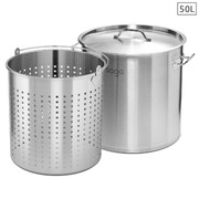 50L 18/10 Stainless Steel Stockpot With Perforated Stock Pot Basket Pasta Strainer