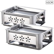 2X 45Cm Portable Stainless Steel Outdoor Chafing Dish Bbq Fish Stove Grill Plate