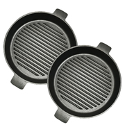 2X 25Cm Round Ribbed Cast Iron Frying Pan Skillet Steak Sizzle Platter With Handle