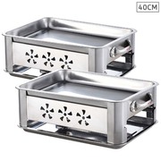 2X 40Cm Portable Stainless Steel Outdoor Chafing Dish Bbq Fish Stove Grill Plate