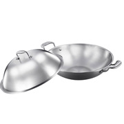 3-Ply 42Cm Stainless Steel Double Handle Wok Frying Fry Pan Skillet With Lid