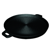 35Cm Round Ribbed Cast Iron Frying Pan Skillet Steak Sizzle Platter With Handle