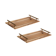 2X 30Cm Brown Rectangle Wooden Acacia Food Serving Tray Charcuterie Board Centerpiece  Home Decor