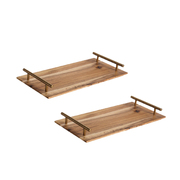 2X 39Cm Brown Rectangle Wooden Acacia Food Serving Tray Charcuterie Board Home Decor