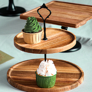 15Cm 2 Tier Brown Round Wooden Acacia Dessert Tray Cake Snacks Cupcake Stand Buffet Serving Countertop Decor