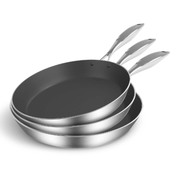 3X Stainless Steel Fry Pan Frying Pan Induction Frypan Non Stick Interior Skillet