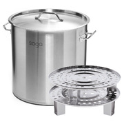 21L Stainless Steel Stock Pot With Two Steamer Rack Insert Stockpot Tray