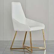 SET OF 4 Dining Chair White PVC Dining Chair Gold Criss Cross Legs