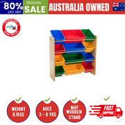 Kids Organiser Shelf Storage Rack For Toys - 12 Multicoloured Bins