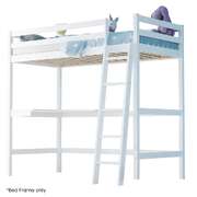 Wooden Kids Single Loft Bed Frame With Desk - White Slat Support