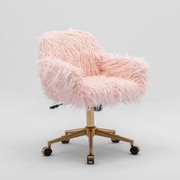 Fluffy Office Chair Faux Fur Modern Swivel Desk Chair For Women And Girls-Pink