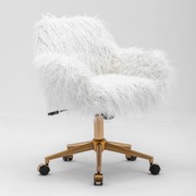 Fluffy Office Chair Faux Fur Modern Swivel Desk Chair For Women And Girls-White