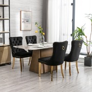 Elegant Velvet Dining Chairs with Golden Metal Legs in Black 6x