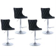 Height Adjustable Swivel Bar Stool with Velvet Studs and Footrest - Black