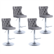 Height Adjustable Swivel Bar Stool with Velvet Studs and Footrest - Grey