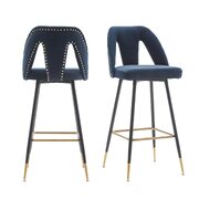 2X Velvet Bar Stool Gold Metal Legs Barstool Kitchen Nailhead Dining Chair Blue