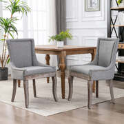 2X Solid Wood Fabric Upholstered Dining Chair Luxury Accent Chairs With Nailhead Grey