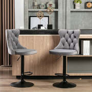 2X Height Adjustable Swivel Bar Stool Velvet Nailhead Barstool With Footrest Grey