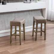 2X Wooden Legs Saddle Bar Stools Backless Leather Padded Counter Chairs 66Cm Height Grey