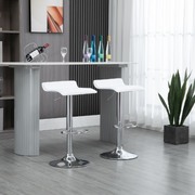 2x Counter Height Faux Leather Upholstered Adjustable Height Swivel Bar Stools -White