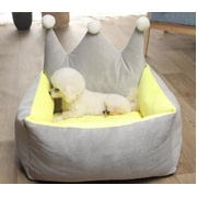 Pet Bed Crown Shape (L Grey Yellow)
