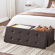 110Cm Folding Ottoman Bench Footrest Brown