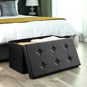 76Cm Folding Storage Ottoman Bench Footrest Black
