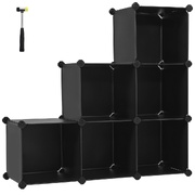 6 Cube Storage Organizer and Storage with Rubber Mallet Black