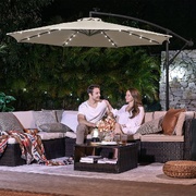 3m Patio Umbrella with Solar-Powered LED Lights Beige